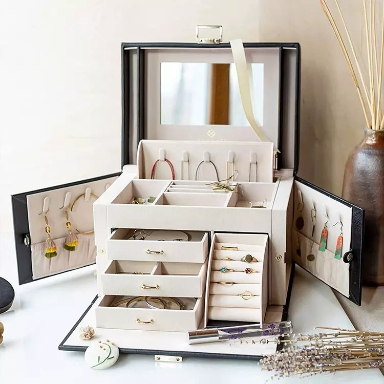 Faux Leather Full Color Printed Boxes Kustom Untuk Perhiasan Wanita Wanita