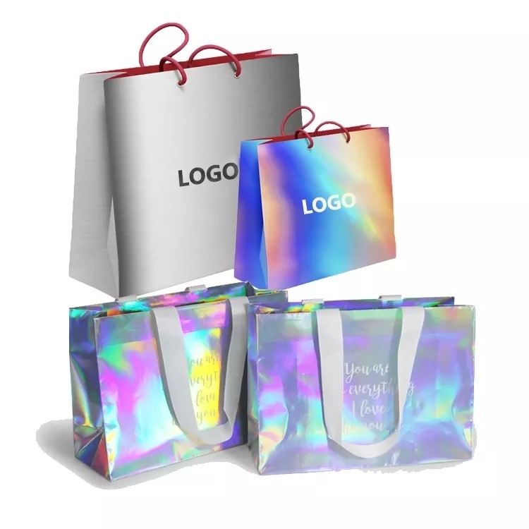 Tas Pembawa Pakaian Perak Foil Berkilau Warna Cmyk Hologram